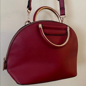 Isabelle Handbag with Gold-Tone Ring Handle Crossbody Clutch Red Purse
